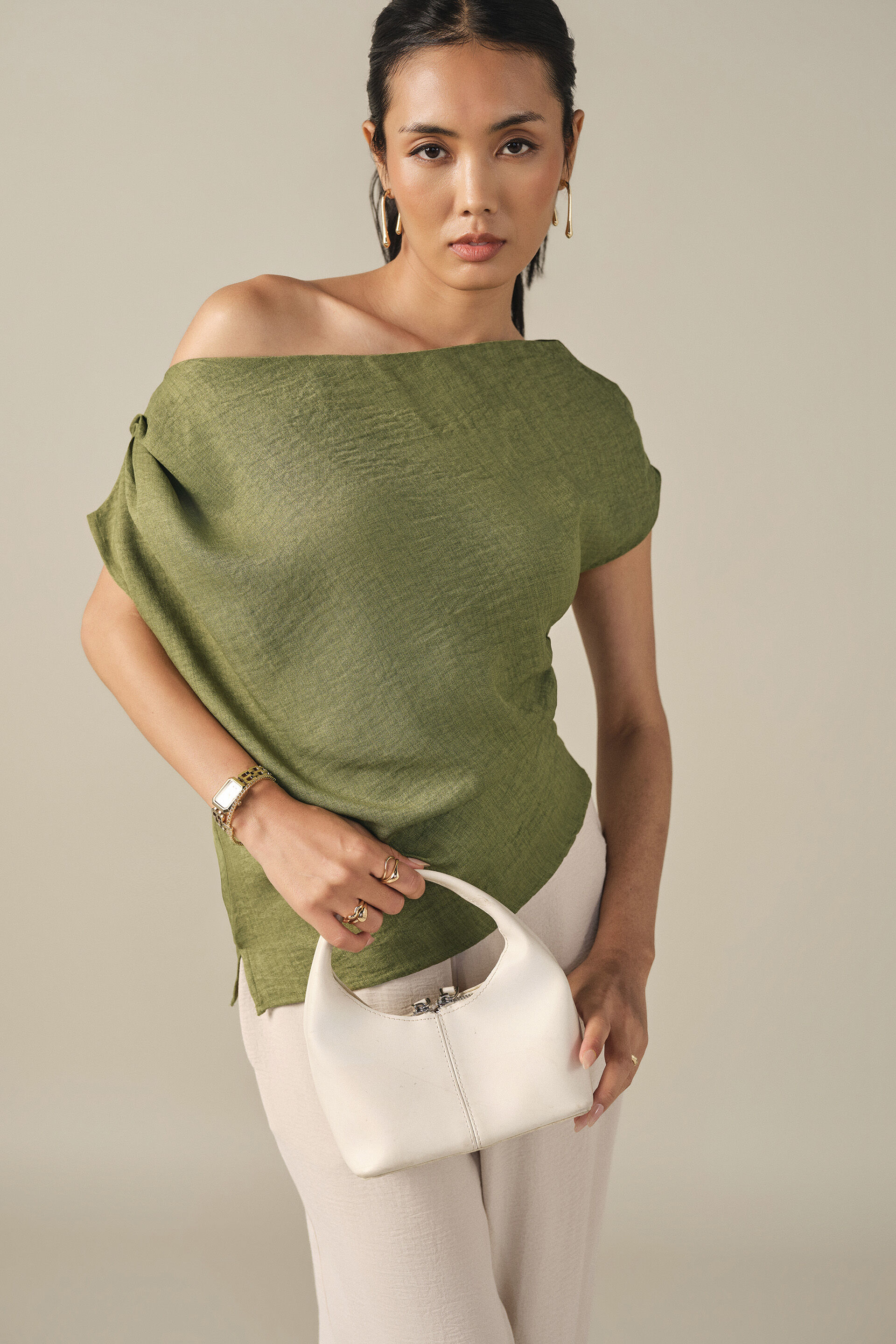 One-shoulder Top in Green, Green, image 5